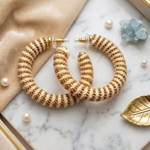 Gold and Cream Wrapped Hoop Earrings - Women Jewelry Earrings